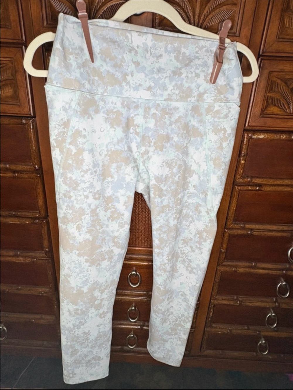 Mono B Beige & Light Blue Printed High-Waist Leggings